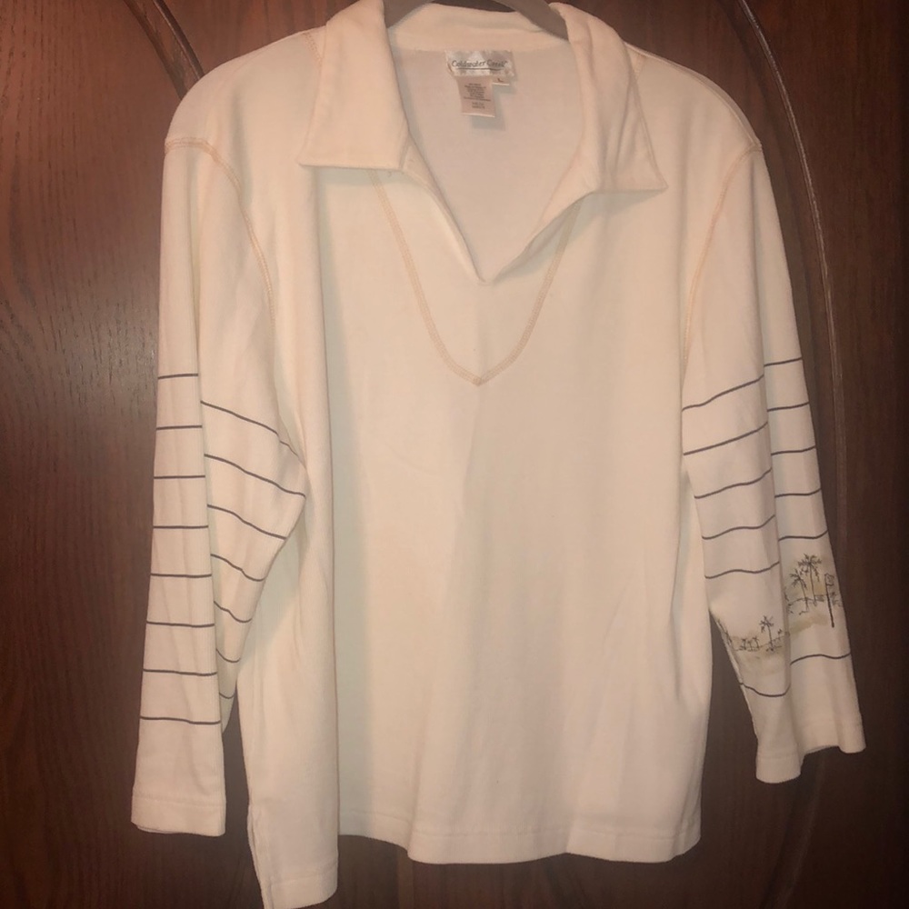 Coldwater creek lg 3/4 sleeve palm design v-neck